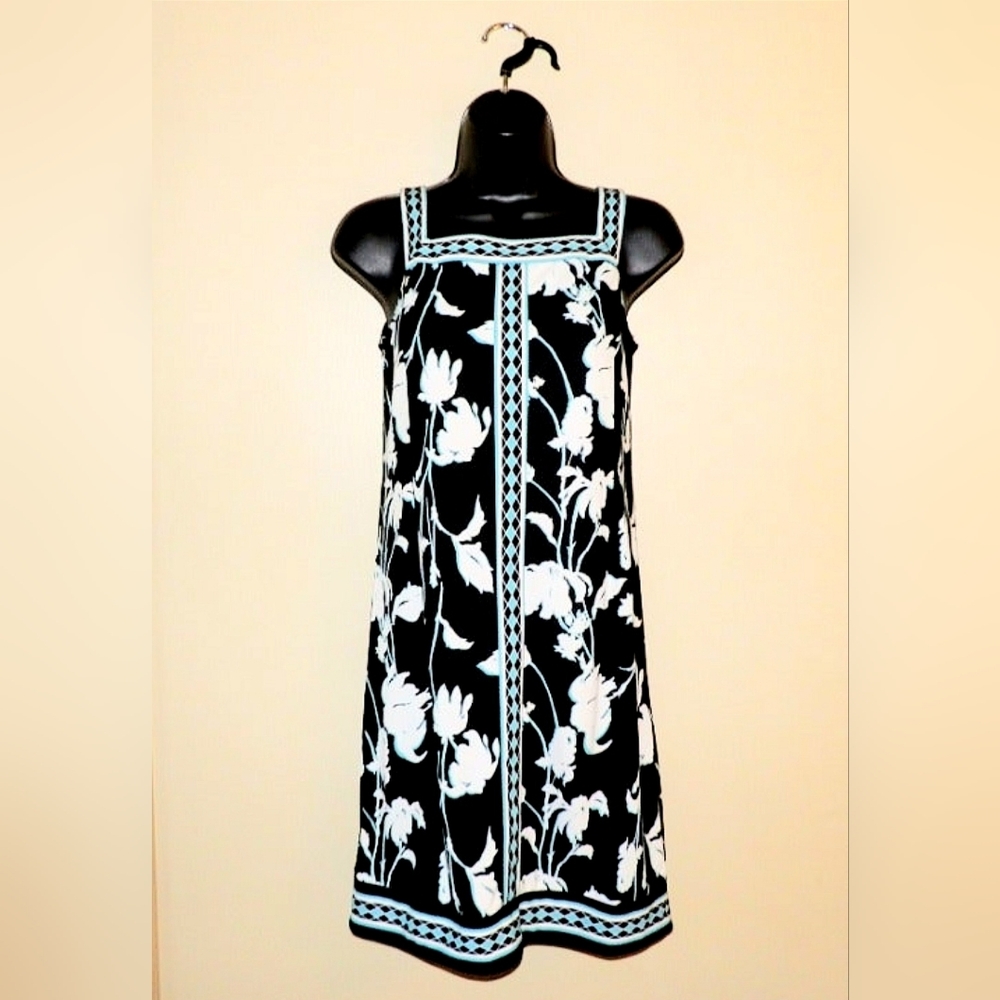 Mary McFadden Collection Black, White & Aqua Dress